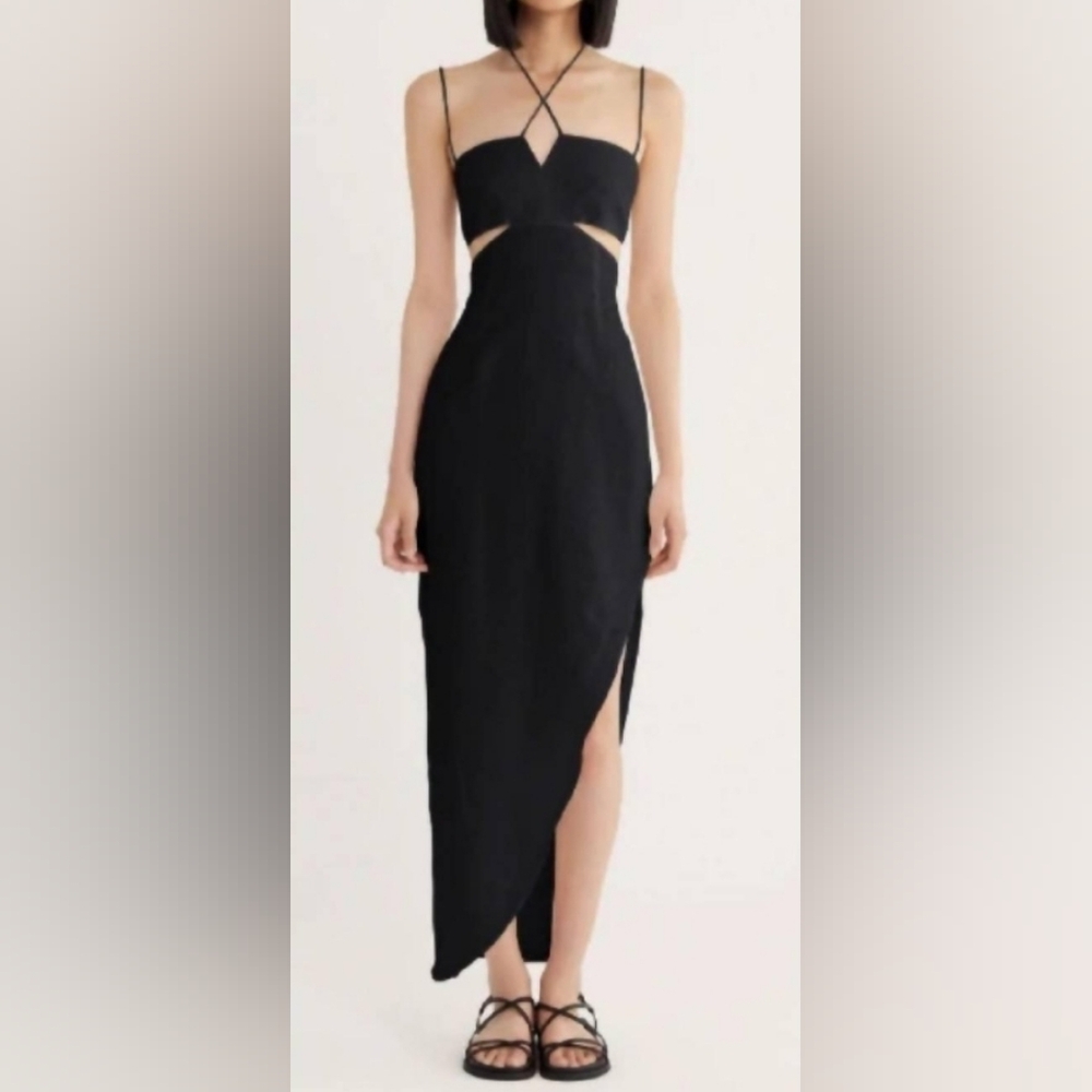 NWT RUMER THE LABEL Freya Black Linen Maxi Cut Out Dress| small | Revolve